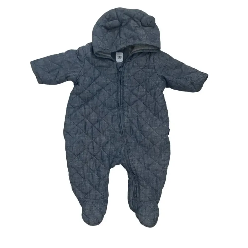 Baby Gap Chambray Quilted One Piece Teddy Ears Bunting - 0-3M